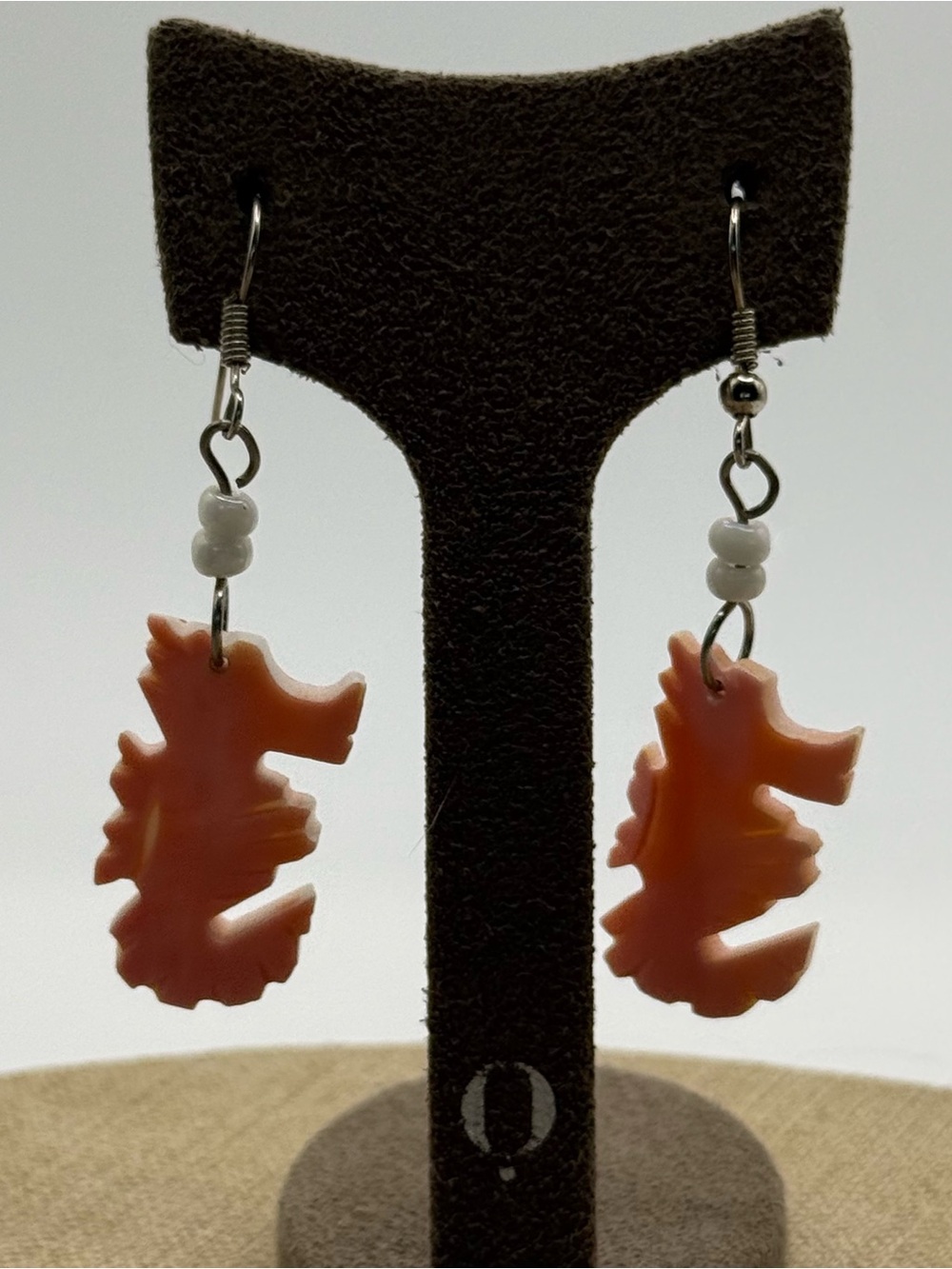 Handcrafted Coral Pink Seahorse Dangle Earrings